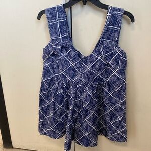 Girls from Savoy Blue & White Cotton Peplum pleated Sleeveless Blouse Size 8